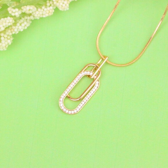 "Rose Gold Dual Link Pendant with Sparkling Crystal Detailing, XPPT1512 - Picture 7 of 11
